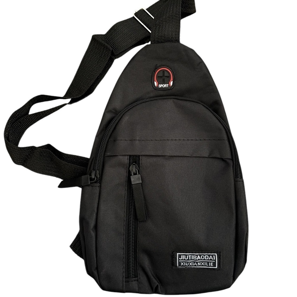 Jiutibaodai Shoulder Bag Men’s Black Cross Chest 2 Pockets Adjustable Strap(045)
